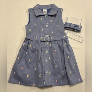 Draper James Toddler Girl 4T Chambray Blue Kids Dress W/Colorful Embroidery NWT